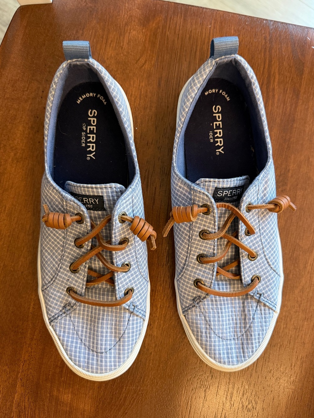 Sperry Light Blue Plaid Slip On Sneakers - Picture 3 of 11